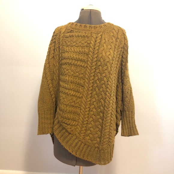 Anthropologie Curved Cable Poncho Sweater - Picture 5 of 10